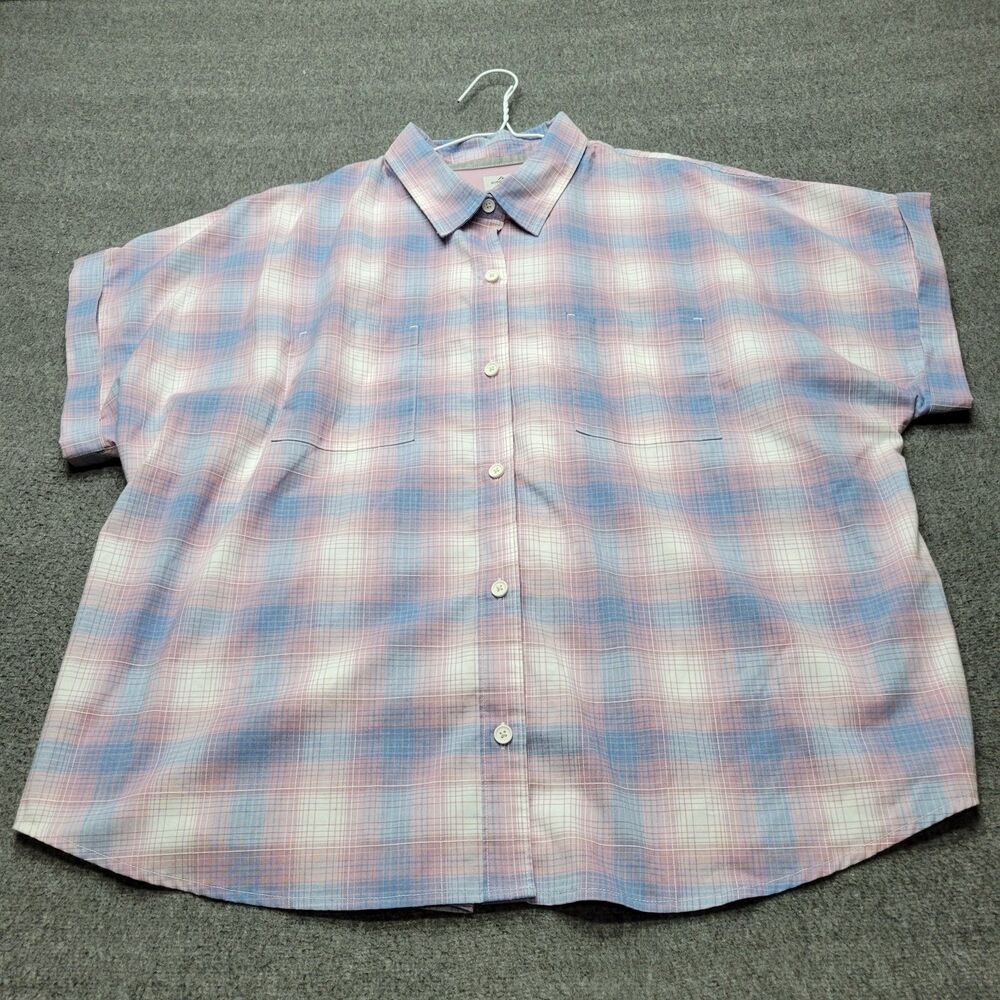 Ridgecut Shirt Womens 2XL Pink Blue Plaid Short Sleeve Button Up Workwear Top